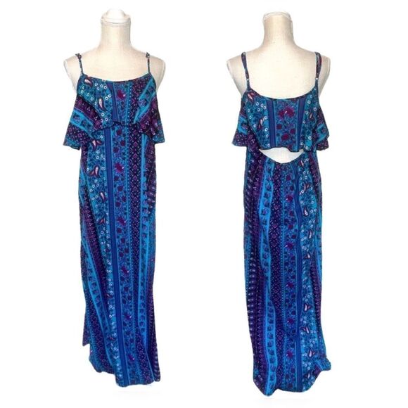 Earthbound Traders Silky Boho Open Back Beachy Maxi Dress Size Large - Picture 1 of 15